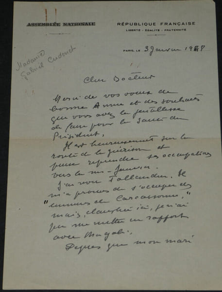 Madame Gabriel CUDENET - LETTRE AUTOGRAPHE SIGN&Eacute;E "sant&eacute; du Pr&eacute;sident" [1948]. Madame Gabriel CUDENET