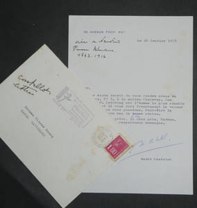 André CASTELOT - LETTRE AUTOGRAPHE SIGNÉE, estimation par la maison Charavay, lettre à Eliane Bourg, 26 janvier 1978