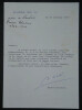 Andr&eacute; CASTELOT - LETTRE AUTOGRAPHE SIGN&Eacute;E, estimation par la maison Charavay, lettre &agrave; Eliane Bourg, 26 janvier 1978. Andr&eacute; Castelot