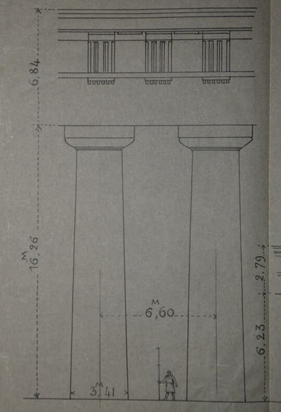 Dessin original sign&eacute; – Sch&eacute;ma montrant l'identit&eacute; des formes et des proportions entre deux &eacute;difices de dimensions tr&egrave;s diff&eacute;rentes. Louis Henri ...