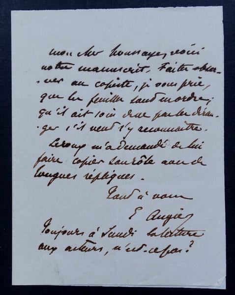 Emile AUGIER - LETTRE AUTOGRAPHE SIGN&Eacute;E. Emile Augier