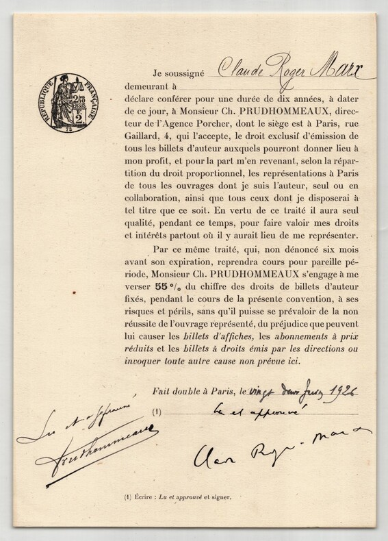 Pouvoir sign&eacute; Claude Roger-Marx – Collection coh&eacute;rente de 50 auteurs & musiciens. Claude Roger-Marx