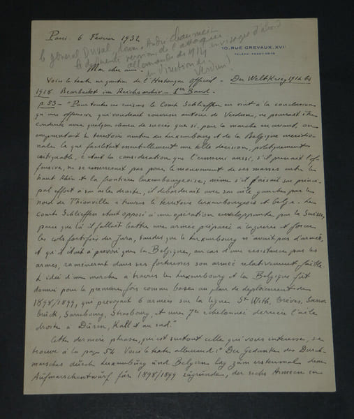 G&eacute;n&eacute;ral Duval - LETTRE AUTOGRAPHE SIGN&Eacute;E &Agrave; Andr&eacute; CHAUMEIX GUERRE 14/18 - 1932. G&eacute;n&eacute;ral DUVAL