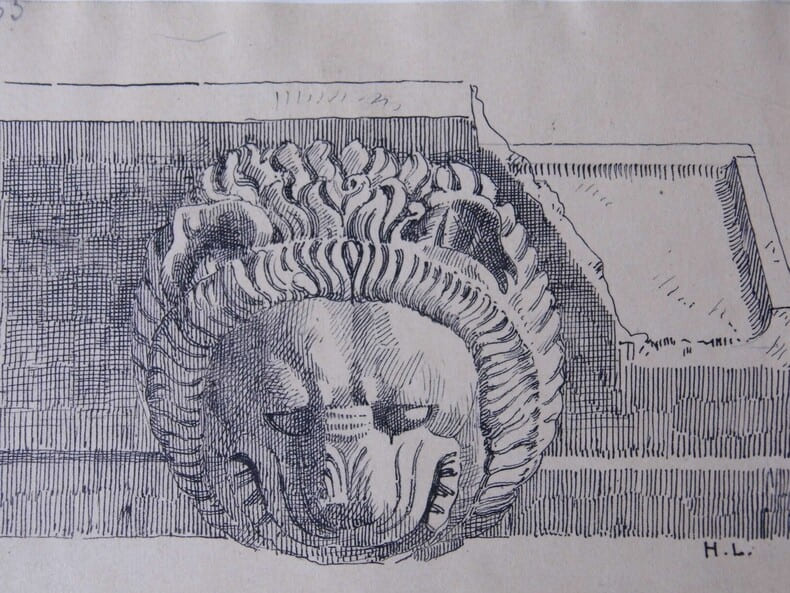 Gargouille de ch&eacute;neau du Mus&eacute;e de Palerme - Dessin original sign&eacute;. Louis Henri Laffill&eacute;e