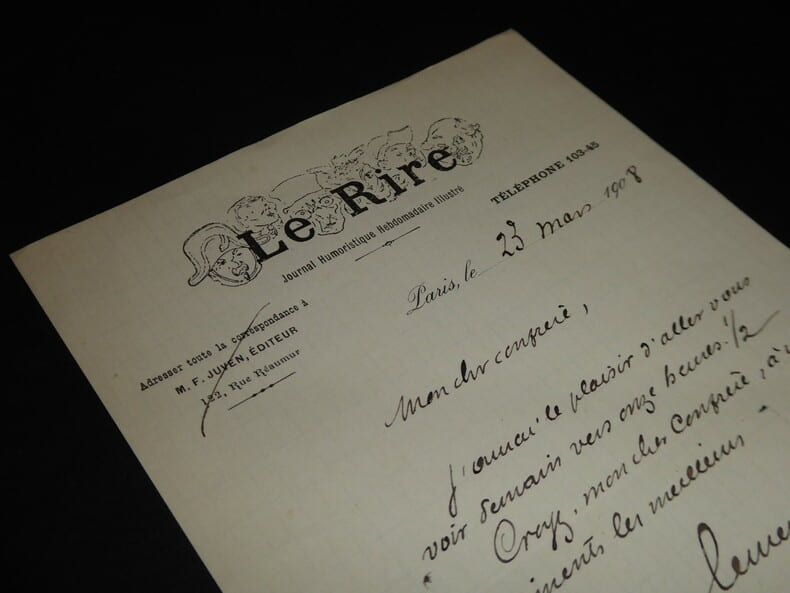 LETTRE AUTOGRAPHE SIGN&Eacute;E, JOURNAL LE RIRE, PARIS 1908. Cl&eacute;ment Vautel
