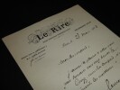 LETTRE AUTOGRAPHE SIGN&Eacute;E, JOURNAL LE RIRE, PARIS 1908. Cl&eacute;ment Vautel