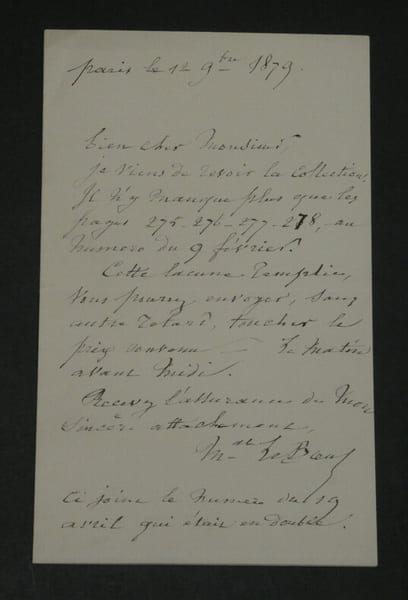 Edmond LE BŒUF - LETTRE AUTOGRAPHE SIGN&Eacute;E - Paris - 1879. Edmond LE BŒUF