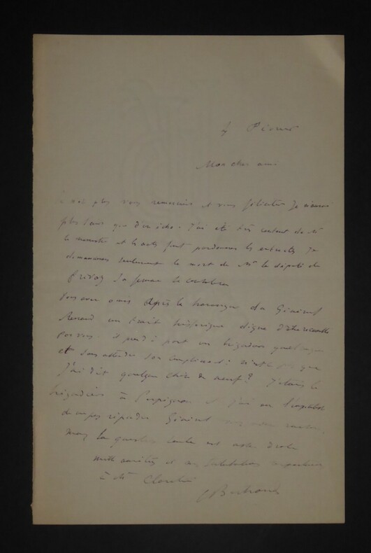 BERTRAND Louis - LETTRE AUTOGRAPHE SIGNEE &Agrave; Jules CLARETIE. BERTRAND Louis
