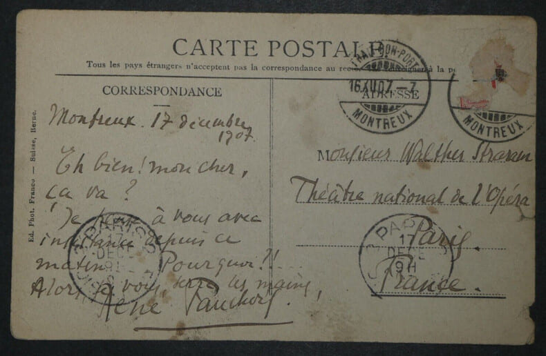 Ren&eacute; Fauchois - LETTRE AUTOGRAPHE SIGN&Eacute;E, de 1907, Th&eacute;&acirc;tre National de l'Op&eacute;ra. Ren&eacute; Fauchois