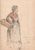 Esquisse de femme au panier sign&eacute;e A. Madeleine – 1918. A. Madeleine