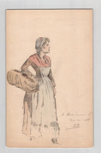 Esquisse de femme au panier signée A. Madeleine – 1918