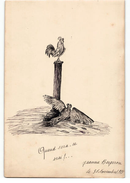 Dessin &agrave; l'encre Quand sera-ce Vrai WW1 Le coq bat l'aigle 1915 Premi&egrave;re guerre. 