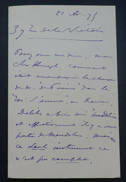 Jules DANBE, LETTRE AUTOGRAPHE SIGNEE, Paris, 1895. Jules Danb&eacute;