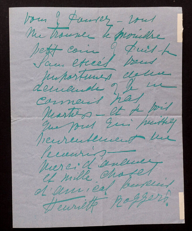 Henriette ROGGERS, Actrice - LETTRE AUTOGRAPHE SIGN&Eacute;E. Henriette ROGGERS