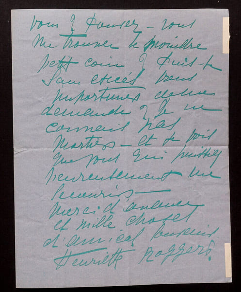 Henriette ROGGERS, Actrice - LETTRE AUTOGRAPHE SIGN&Eacute;E. Henriette ROGGERS