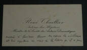 Ren&eacute; THUILLIER - 2 Cartes de visite dont 1 autographe - La Vie maladive de Moli&egrave;re. Ren&eacute; THUILLIER