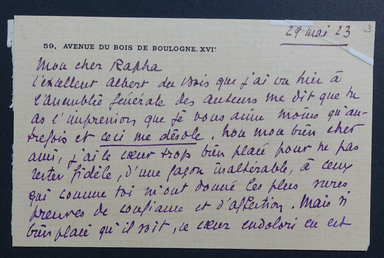 Edmond GUIRAUD, dramaturge - CARTE-LETTRE AUTOGRAPHE SIGN&Eacute;E A RAPHA, 1923. Edmond GUIRAUD