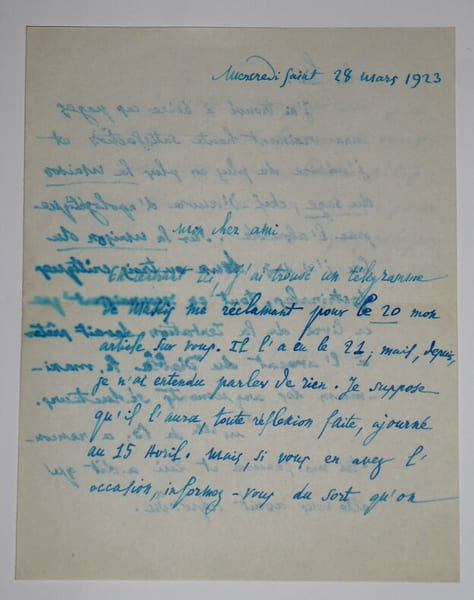 LETTRE AUTOGRAPHE SIGN&Eacute;E, 1923. Emile Baumann