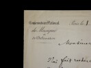 LETTRE AUTOGRAPHE SIGN&Eacute;E, CONSERVATOIRE NATIONAL DE MUSIQUE ET DE D&Eacute;CLAMATION. Jean-Baptiste Weckerlin