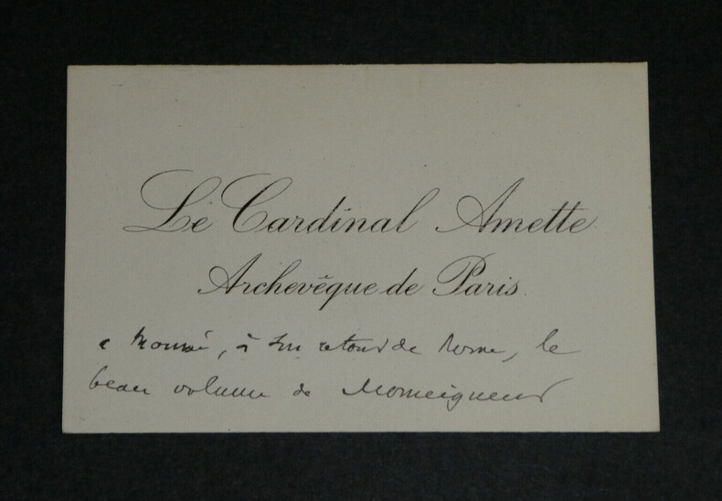 L&eacute;on Adolphe AMETTE, &Eacute;v&ecirc;que - CARTE DE VISITE AUTOGRAPHE &Agrave; MAURICE LANDRIEUX. L&eacute;on Adolphe AMETTE