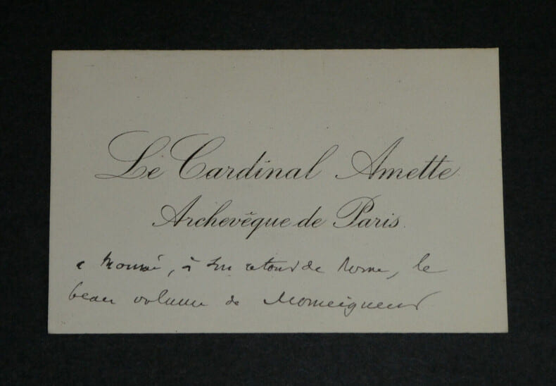L&eacute;on Adolphe AMETTE, &Eacute;v&ecirc;que - CARTE DE VISITE AUTOGRAPHE &Agrave; MAURICE LANDRIEUX. L&eacute;on Adolphe AMETTE