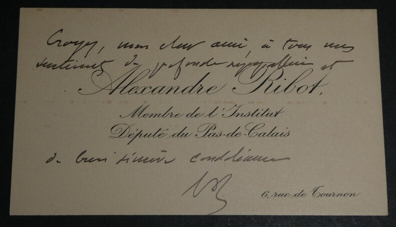 Alexandre RIBOT, Homme politique - CARTE DE VISITE AUTOGRAPHE SIGN&Eacute;E. Alexandre RIBOT