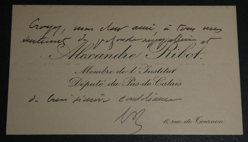 Alexandre RIBOT, Homme politique - CARTE DE VISITE AUTOGRAPHE SIGN&Eacute;E. Alexandre RIBOT