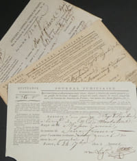 Quitances d'insertion, Journal judicaire, 1813, Journal du Palais, 3 pièces.