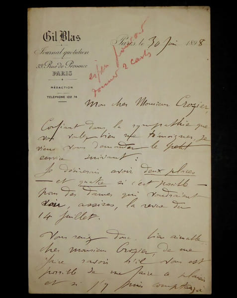 SALVAYRE Gaston - LETTRE AUTOGRAPHE SIGNEE, PARIS, JOURNAL GIL BLAS, PARIS, 1898. Gaston Salvayre