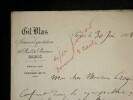 SALVAYRE Gaston - LETTRE AUTOGRAPHE SIGNEE, PARIS, JOURNAL GIL BLAS, PARIS, 1898. Gaston Salvayre