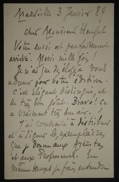 FLEGIER Ange - LETTRE AUTOGRAPHE SIGN&Eacute;E &Agrave; Henri HEUGEL, MARSEILLE 1889. Ange Fl&eacute;gier