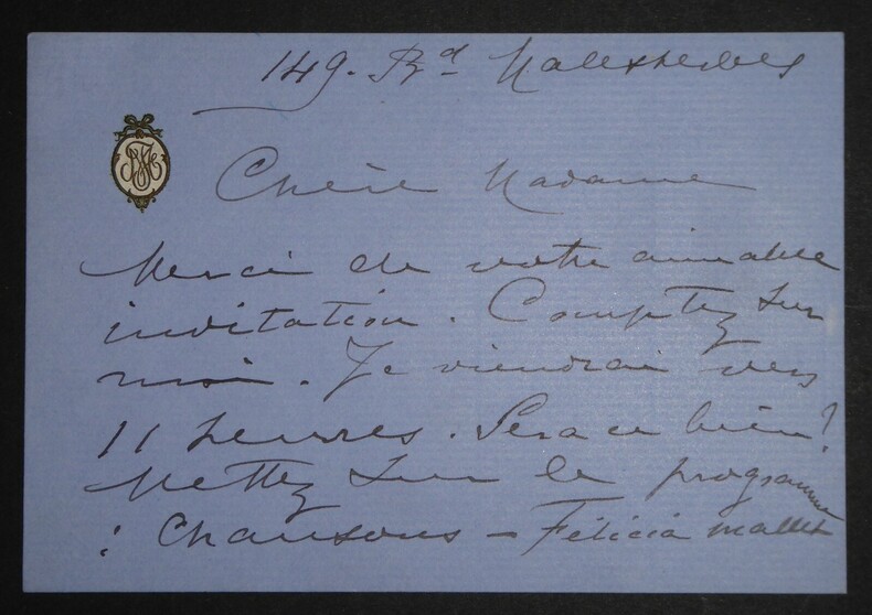 LETTRE AUTOGRAPHE SIGN&Eacute;E. F&eacute;licia Mallet