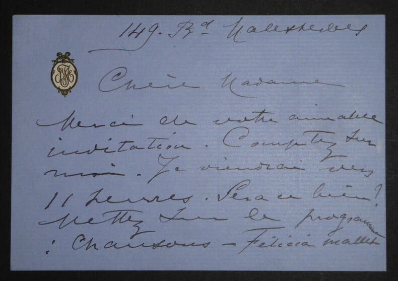 LETTRE AUTOGRAPHE SIGN&Eacute;E. F&eacute;licia Mallet