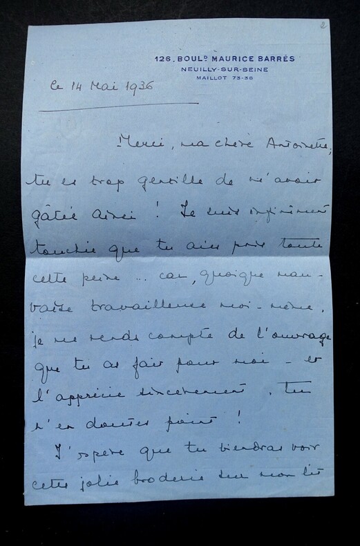 DE CHAMBURE Genevi&egrave;ve - LETTRE AUTOGRAPHE SIGN&Eacute;E &Agrave; Antoinette BUCQUET, 1936. Genevi&egrave;ve de Chambure