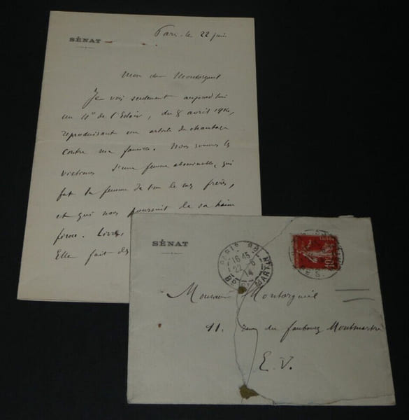 &Eacute;mile CHAUTEMPS - Lettre autographe sign&eacute;e &agrave; Monsieur Montorgeuil, 22 juin 1914, Paris. &Eacute;mile CHAUTEMPS