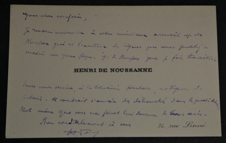Henri de NOUSSANNE, Journaliste - CARTE DE VISITE AUTOGRAPHE SIGN&Eacute;E. Henri de NOUSSANNE
