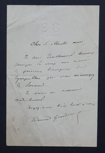 Edmond GONDINET - Lettre autographe signée avec monogramme gaufré