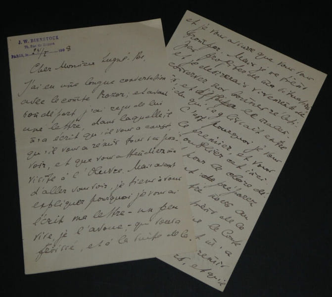 Jean Wladimir BIENSTOCK - LETTRE AUTOGRAPHE SIGN&Eacute;E &agrave; Aur&eacute;lien LUGNE 1908 7 pages. BIENSTOCK, Jean Wladimir