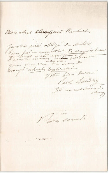 Paul BAUDRY Lettre autographe sign&eacute;e envoy&eacute;e &agrave; un Monsieur Hubert sur un croquis. Paul BAUDRY