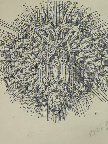 Dessin original sign&eacute; - Clef de vo&ucirc;te de la chapelle du Saint-Esprit &agrave; Rue. Louis Henri Laffill&eacute;e