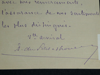 Vice Amiral Abel Bergasse du Petit-Thouars - Lettre autographe signée - 1884