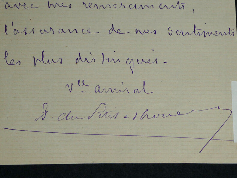 Vice Amiral Abel Bergasse du Petit-Thouars - Lettre autographe sign&eacute;e - 1884. Abel Bergasse du Petit-Thouars