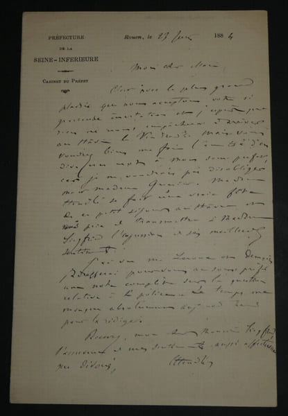 Ernest HENDL&Eacute;, Avocat et pr&eacute;fet - LETTRE AUTOGRAPHE SIGN&Eacute;E ROUEN 1884. Ernest HENDL&Eacute;