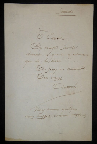 LETTRE AUTOGRAPHE SIGN&Eacute;E. Lionnet, Anatole