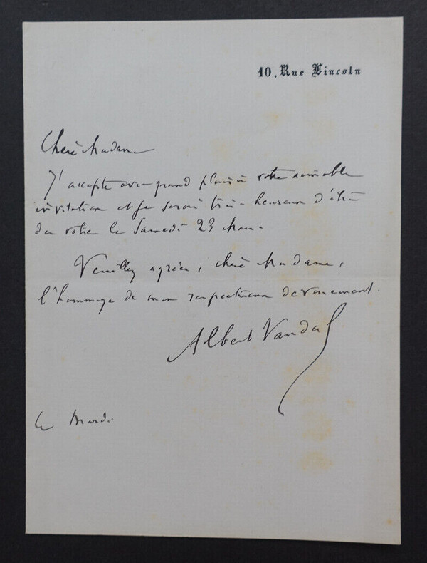 Albert VANDAL - Lettre autographe sign&eacute;e. Albert Vandal