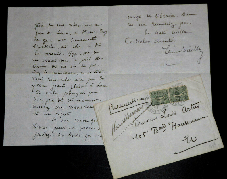 BAILLY L&eacute;on - LETTRE AUTOGRAPHE SIGN&Eacute;E &Agrave; Louis ARTUS, 1903. L&eacute;on Bailly