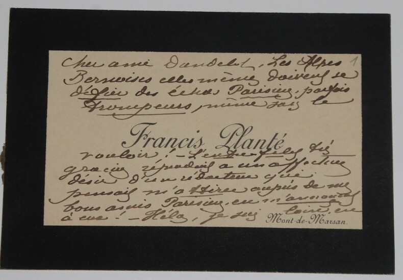 PLANTE Francis - CARTE DE VISITE AUTOGRAPHE SIGNEE DEUIL A Georges DANDELOT. Francis Plant&eacute;