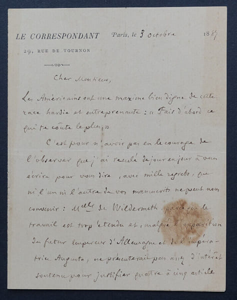 Henri LAVEDAN, Journaliste et &eacute;crivain - LETTRE AUTOGRAPHE SIGN&Eacute;E, Paris, 1889. Henri LAVEDAN