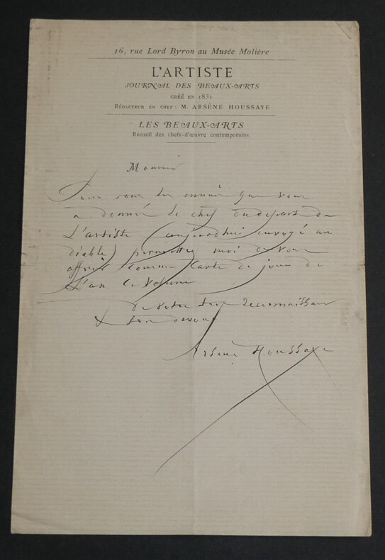 Ars&egrave;ne HOUSSAYE, &eacute;crivain- LETTRE AUTOGRAPHE SIGN&Eacute;E, 1831. Ars&egrave;ne HOUSSAYE