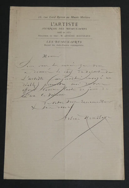 Ars&egrave;ne HOUSSAYE, &eacute;crivain- LETTRE AUTOGRAPHE SIGN&Eacute;E, 1831. Ars&egrave;ne HOUSSAYE